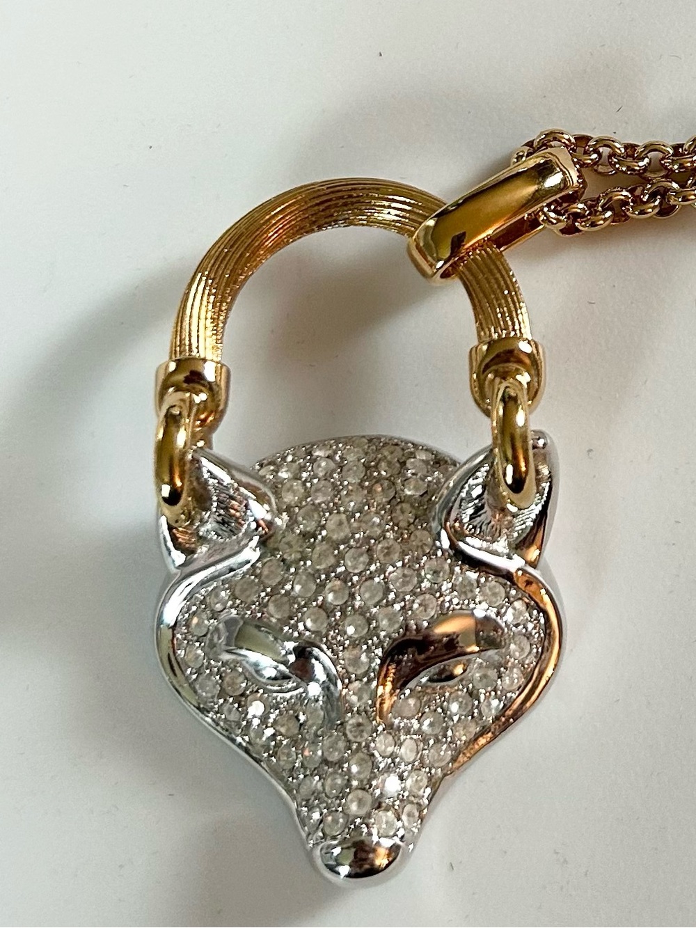 Authentic Christian Dior Gold Chain Necklace with Silver Crystal Fox Pendant - Picture 4 of 5
